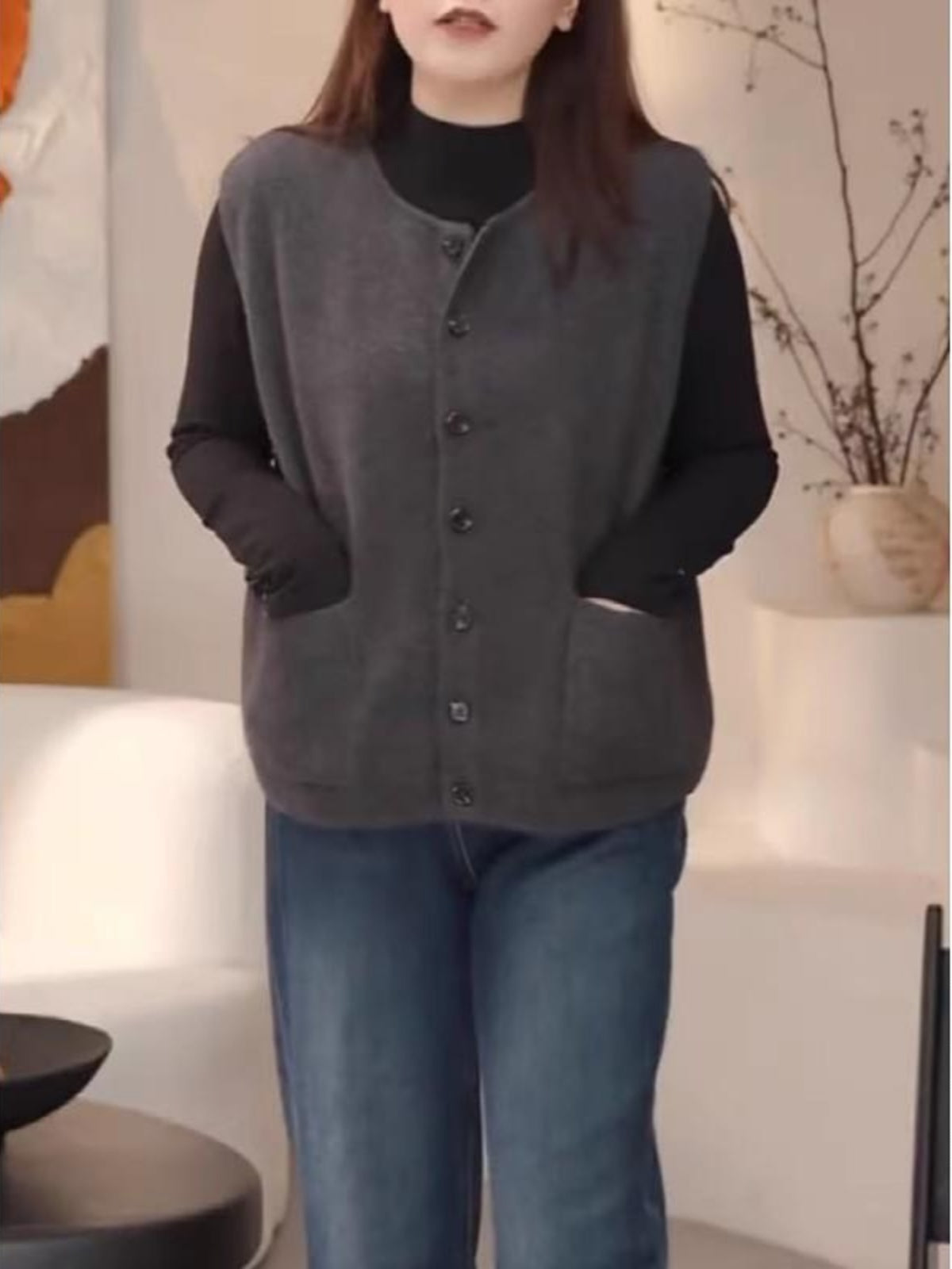 Böyük ölçülü qadın geyimləri, Avropa retro üslubu, qolsuz toxunma jilet, üst geyim, yaylı qat-qat, mayka.