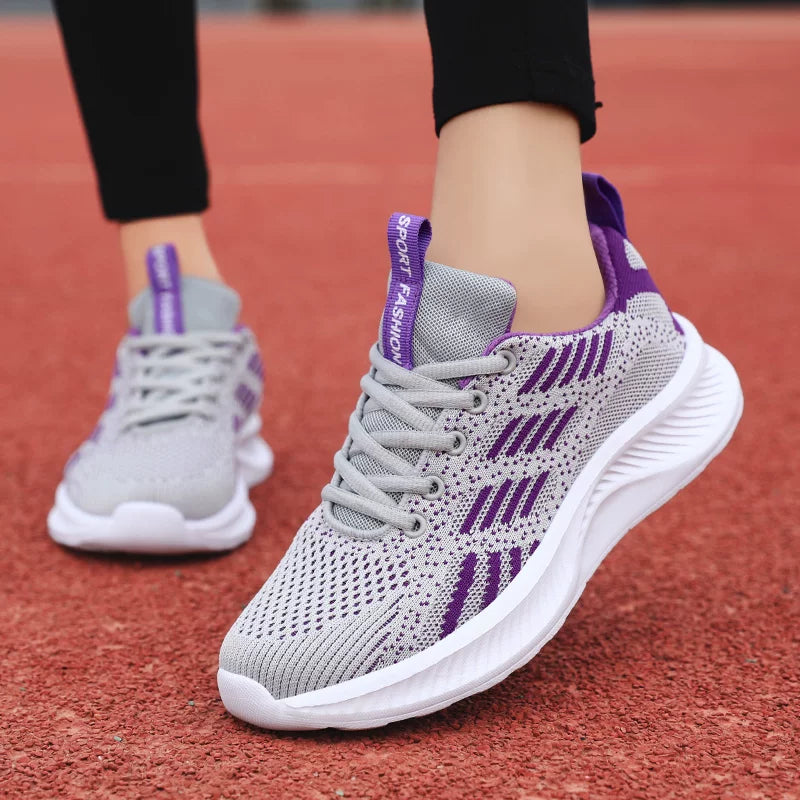 İkiqat Ulduzlu Qadın İdman Ayaqqabıları - Nəfəs alan torlu və sürüşməyən gündəlik ayaqqabılarla təchiz olunmuş yüngül yumşaq dabanlı qaçış ayaqqabıları