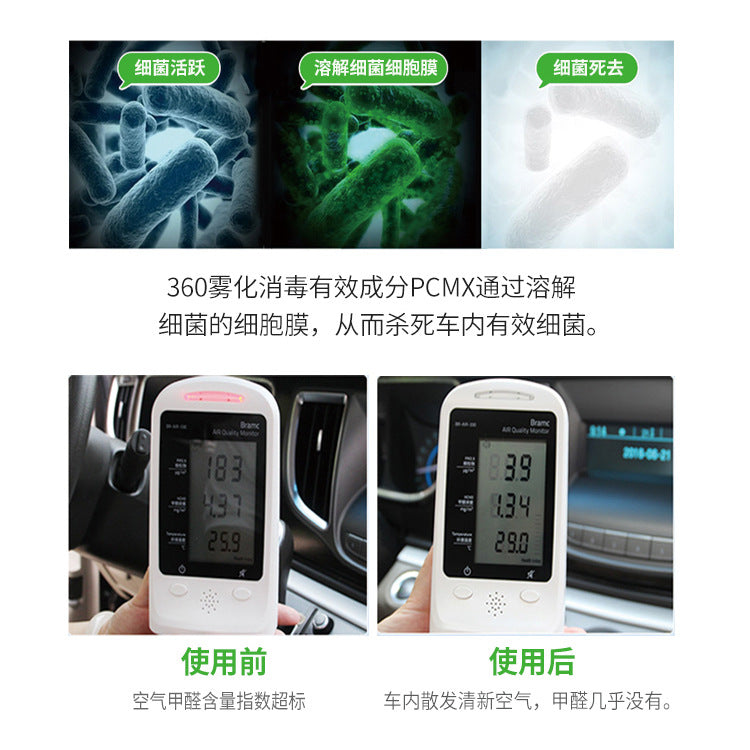 Avtomobil 360 Daxili Dezinfeksiya Sterilizasiyası Atomizasiya Maye Dezodorantı Formaldehid Qoxunu Aparan Nebulizer Kondisioner Nano Təmizləyici Maddə