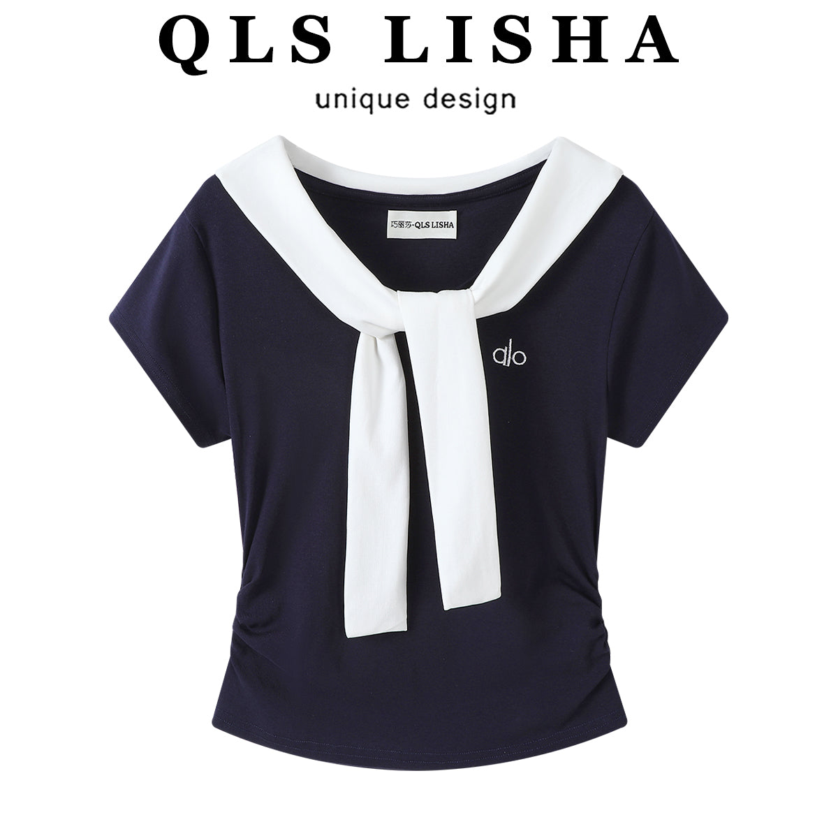 Cholisa'nın Yay Gediş-Gəliş Üçün Gözəl QısaQollu Koreya Rəngli Bloklu Süni İki Parçalı Şal və İncə Fit ilə Futbolka