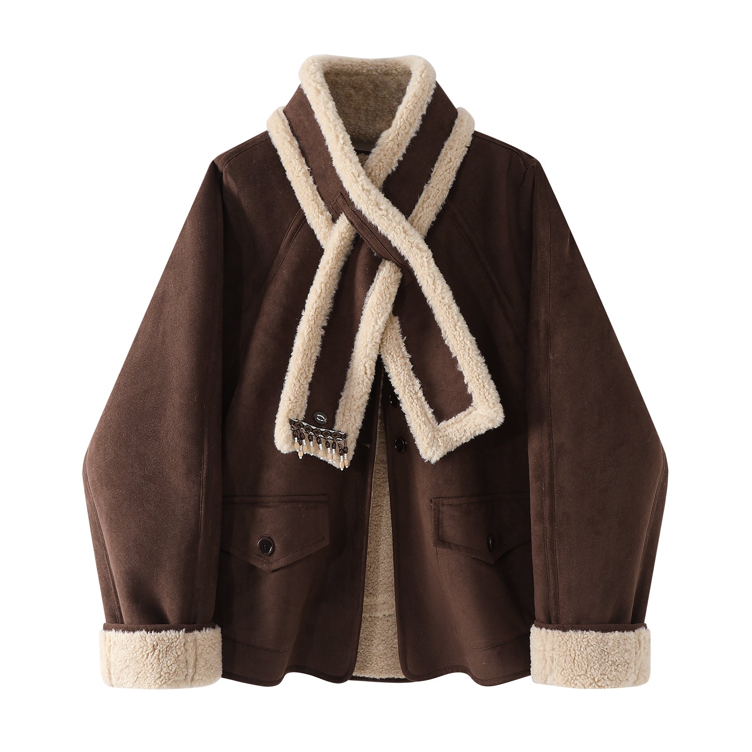 Chorlisa İsti Quzu Yunlu Dəri Gödəkçə Qadın Qış Yun Astarlı Qalın Gödəkçə Boş Motosiklet Zamşa Üst