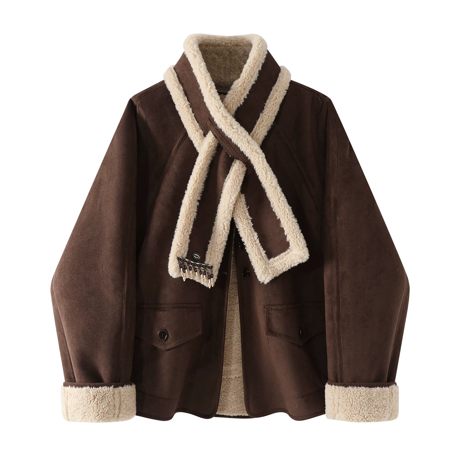 Chorlisa İsti Quzu Yunlu Dəri Gödəkçə Qadın Qış Yun Astarlı Qalın Gödəkçə Boş Motosiklet Zamşa Üst