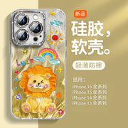Yusha Xoşbəxt Dumbo Apple 16 mobil telefon qutusu üçün uyğundur yeni iPhone17 parıltısı lens filmi ilə 16promax düşməyə qarşı 14p silikon qoruyucu örtük 11 qabaqcıl 13 kişi 17promax qadın