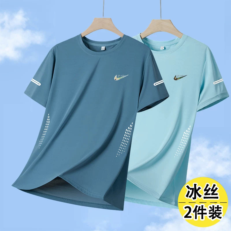 Niketon Buz İpək T-shirt Kişi Boş Dəyirmi Yaxa Qısaqol Yay Nazik Sərin Tez Quruyan İdman və İstirahət T-shirti