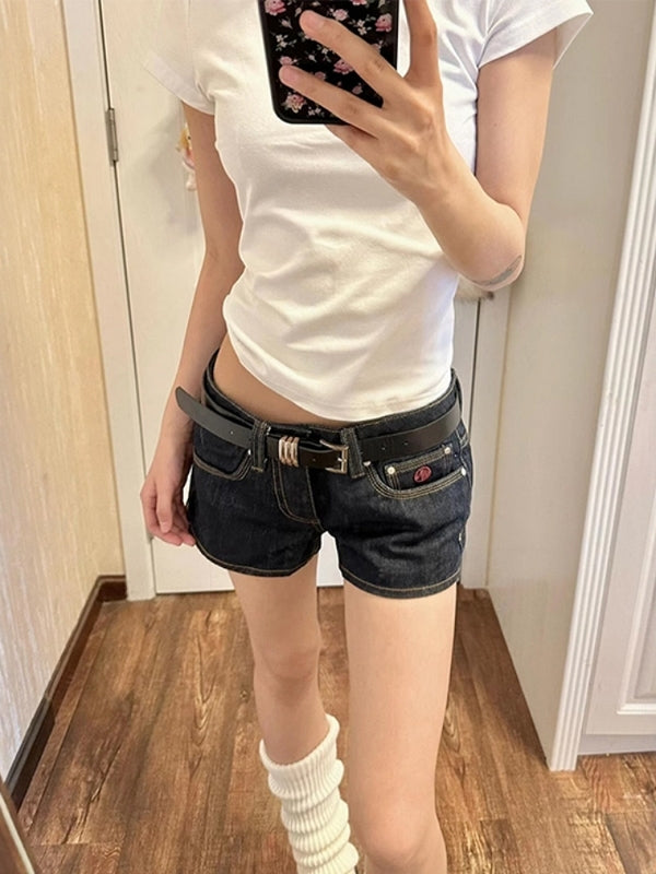 Qadınlar üçün böyük ölçülü tünd göy rəngli, aşağı belli denim şortlar, yeni yay stili, böyük ölçülü qadınlar üçün seksual, arıqladıcı, çox yönlü düz ayaqlı isti şalvar.