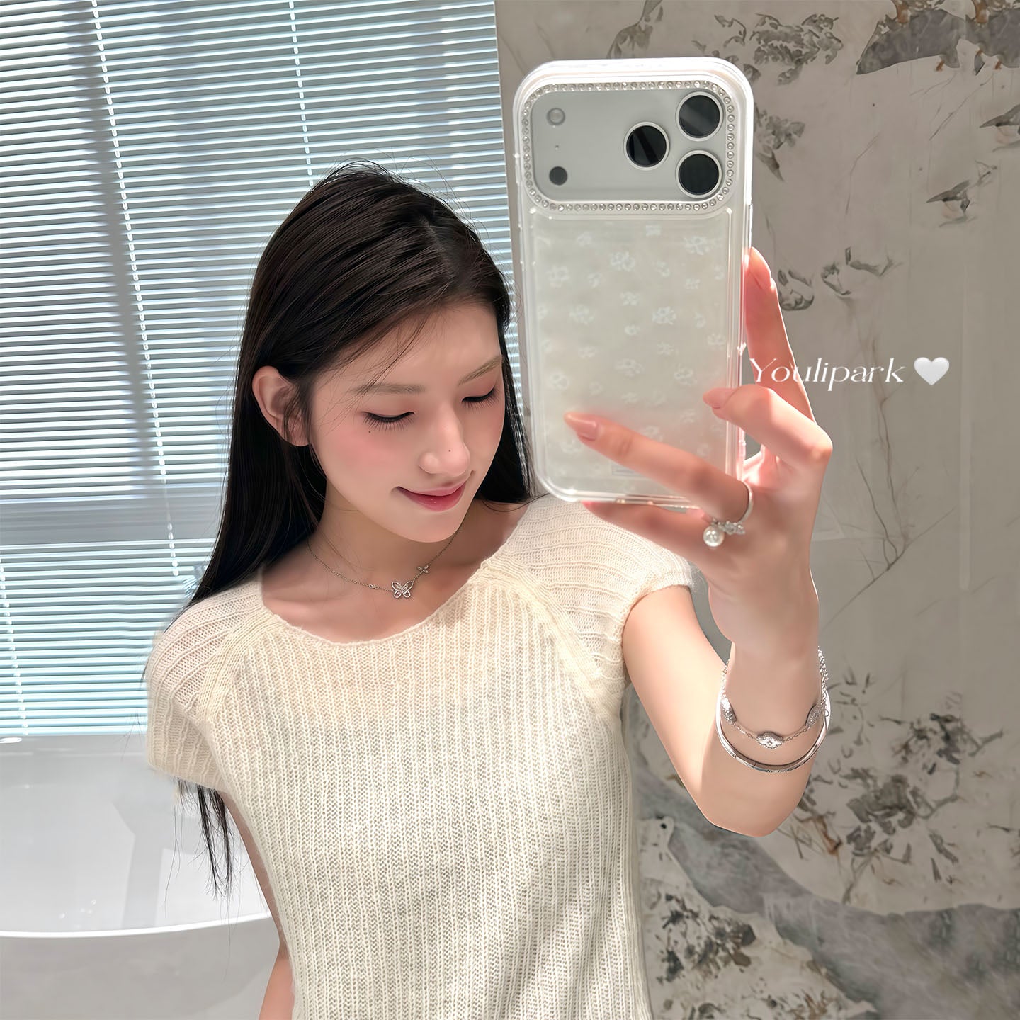 Yuri Park ins Koreya qızı zərif və gözəl parıldayan almaz kiçik çiçəkli 17 17pro Apple 17ProMax mobil telefon qutusu iPhone16 hər şey daxil 14 yeni 16Promax qoruyucu örtük 13