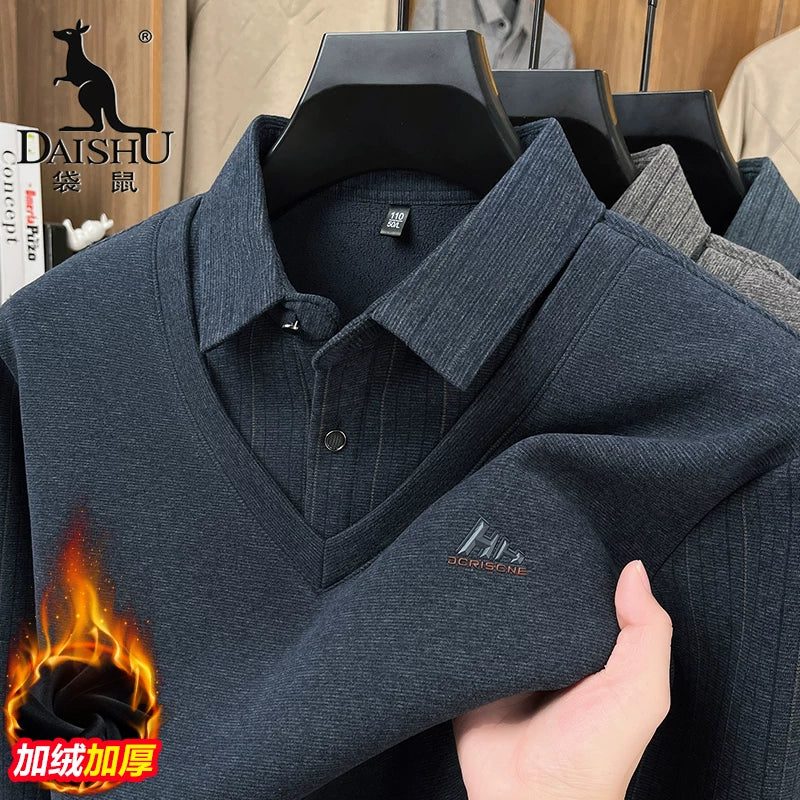 Kişilər üçün kenquru qış sviteri, süni iki hissəli, ata üslubunda, flis astarlı, qalınlaşdırılmış, yaxalıqlı, orta yaşlı və yaşlılar üçün isti və gündəlik əsas qat.