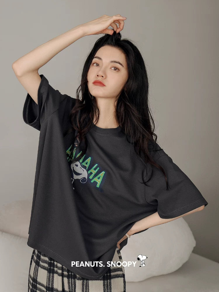 Beiyan yay nazik pambıq qısaqol cüt pijama qadınlar üçün Snoopy sərin ev geyimi təsadüfi böyük ölçülü kişi kostyumu