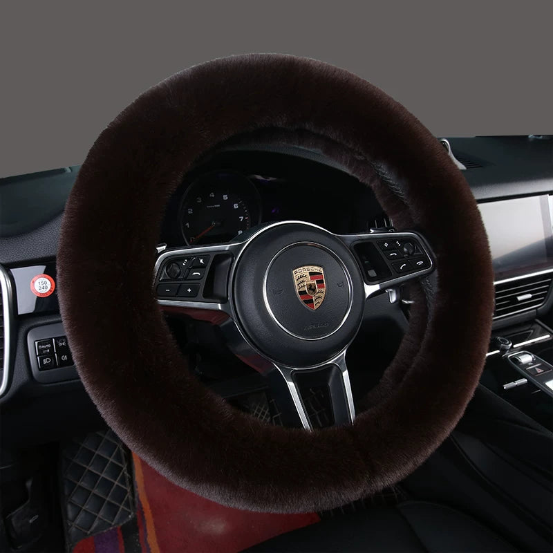 Car steering wheel cover, soft, warm, non-slip, soft and comfortable for winter, universal car interior accessory.