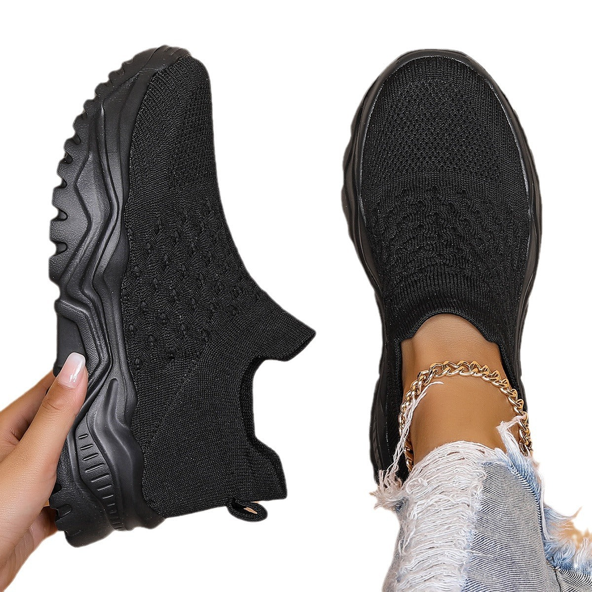 Böyük Ölçü İdman Qadın Ayaqqabıları Nəfəs ala bilən Fly-knit Corablar Şo