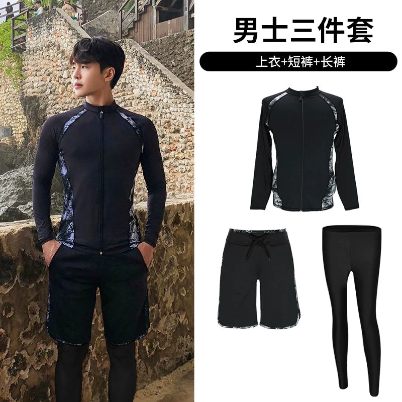 Koreya split wetsuit tez quruyan fermuar günəş kremi meduza kostyumu kişi və qadınlar üçün uzunqol çimərlik kostyumu cüt dəsti