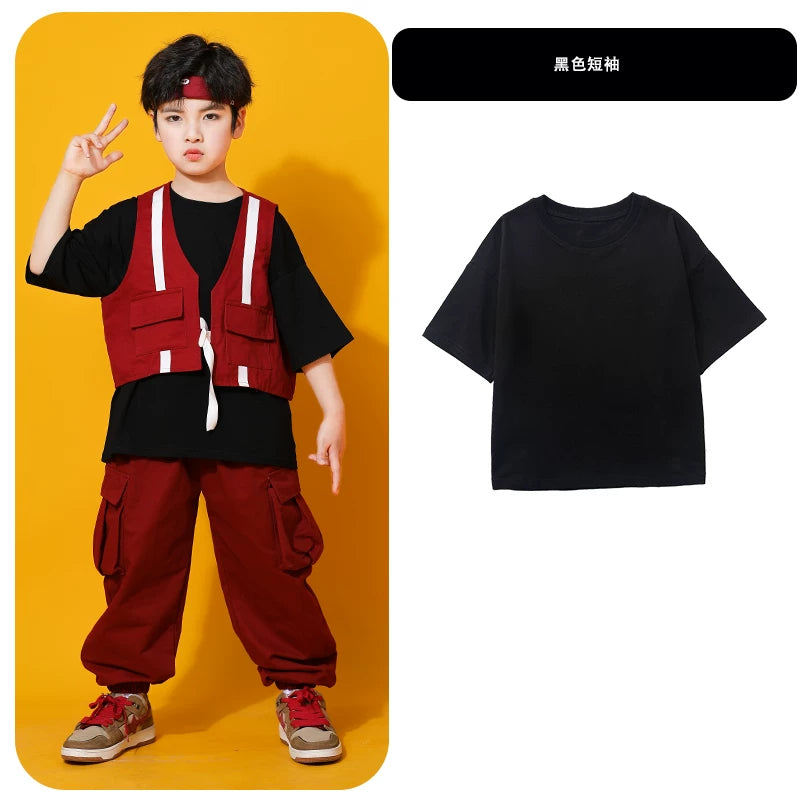 Küçə rəqsləri uşaqlar üçün dəbli, gözəl oğlanlar üçün hip-hop performansı jileti, üç hissəli hip-hop küçə performansı kostyumu.