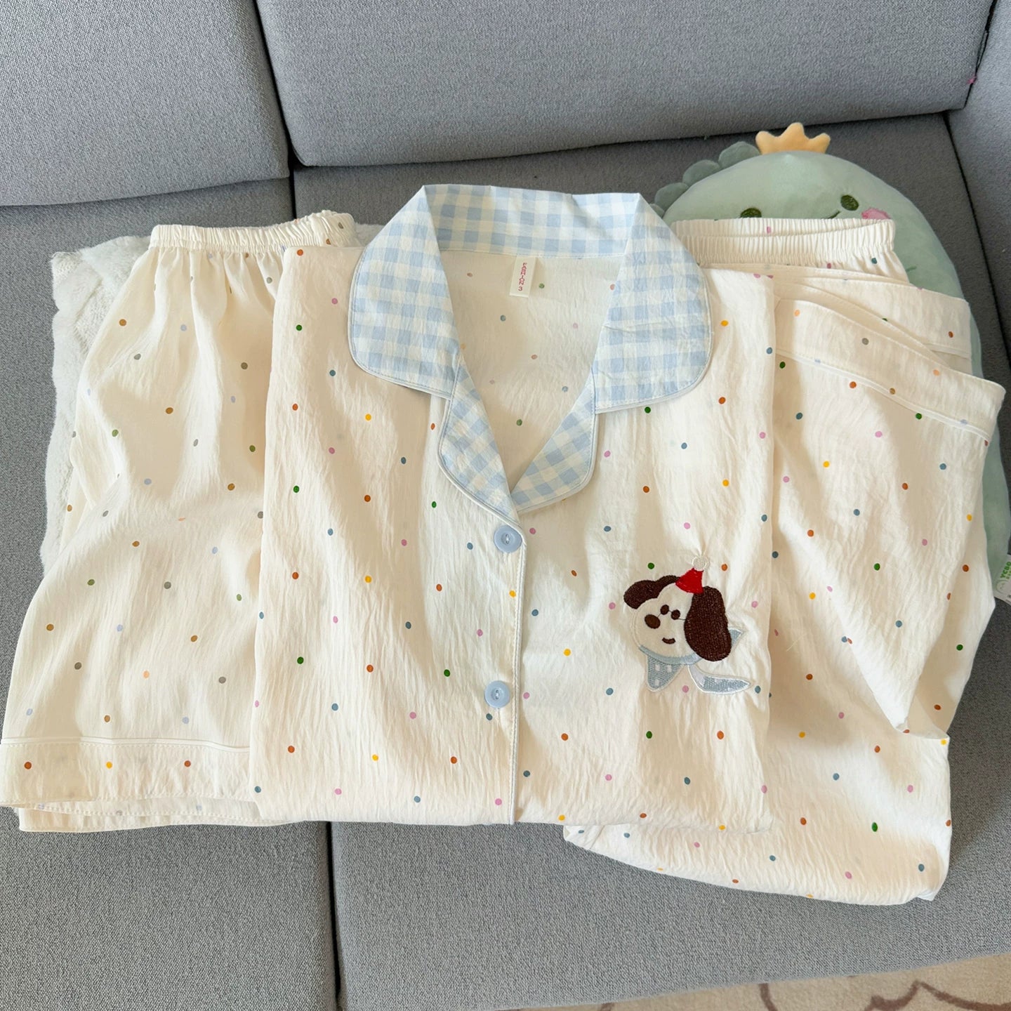 Yunduo təmiz pambıq cuna pijama qadın qısaqol şalvar 2026 yeni yay üç parça dəst sevimli pişik qız ev geyimi