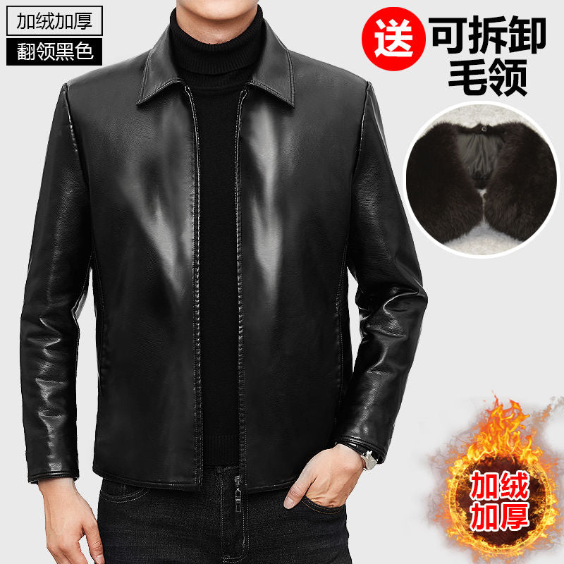 2024 Payız/Qış Yeni Kişilər üçün Yaxalıqlı İşgüzar Gündəlik PU Dəri Gödəkçə, Yun Astarlı və Qalınlaşdırılmış Motosiklet Gödəkçəsi