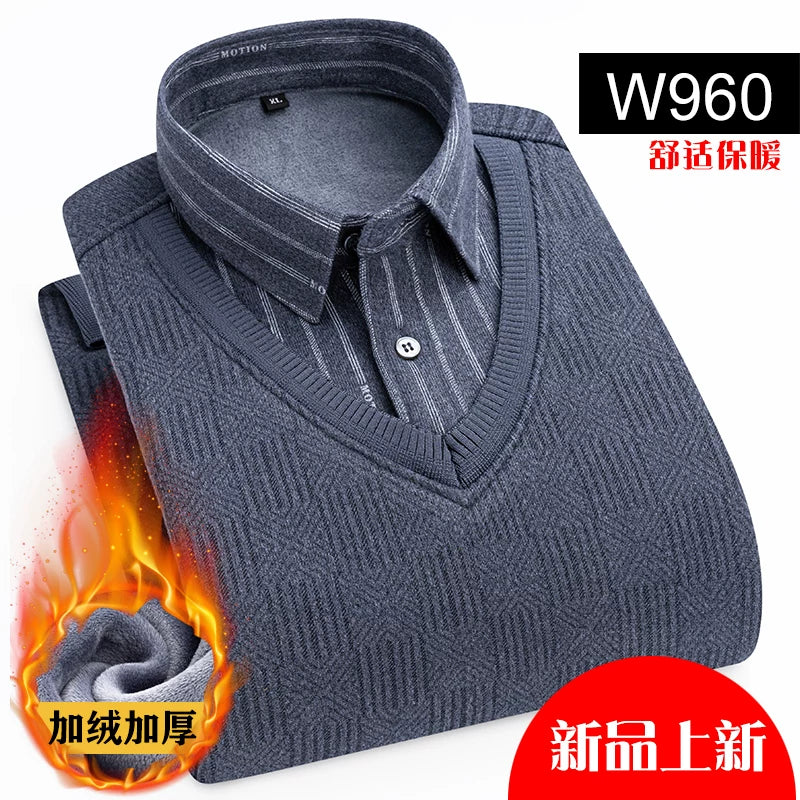 Paul Kişi İsti Köynək, Süni İki Parçalı, Yun Astarlı, Qalın Köynək Yaxalıqlı, Trikotaj Sviter, Böyük Ölçülü Üst Qat