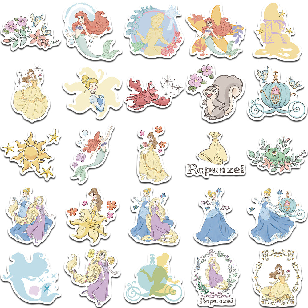 [Disney tərəfindən rəsmi olaraq icazə verilmişdir] 50 Disney Princess təzə stil kobrendli stikerlər sevimli cizgi filmi qraffiti yaradıcı dekorativ çamadan mobil telefon kompüteri suya davamlı stikerlər