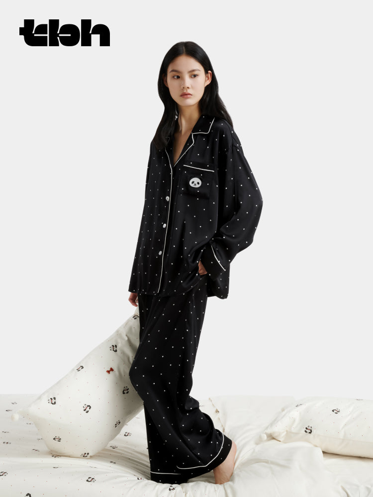 tbh brutalist home panda bang bang starlight satin ev paltarı dəsti bütün fəsillər xaricində geyinmək olar qadınlar üçün cüt pijama