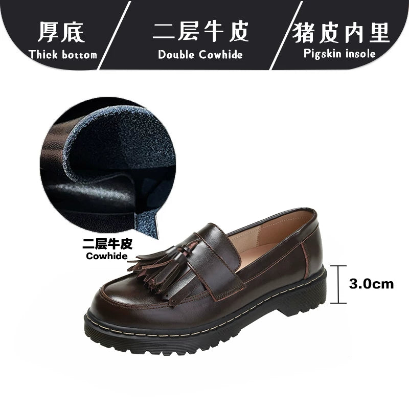 Retro püsküllü loferlər, qadın orijinal dəridən qalın dabanlı bantlı ayaqqabılar, 2022 yeni stil Britaniya stilində dəri ayaqqabılar, JK formalı ayaqqabılar