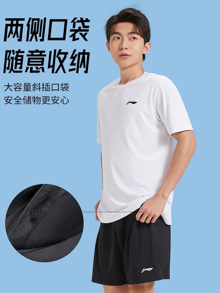 Li Ning idman kostyumu kişi yay nazik tez quruyan geyim qaçış köynəyi qısaqol şort badminton forması Atalar günü