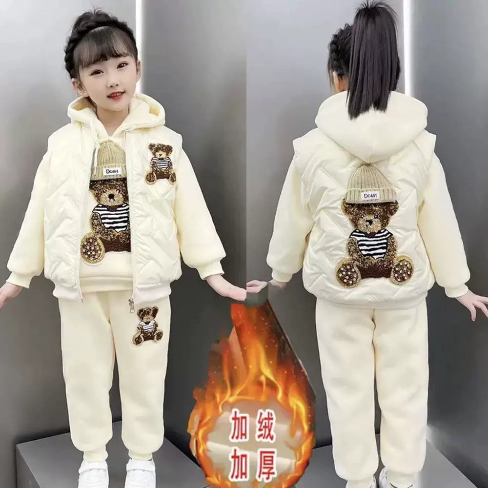 Koreya üslubunda qızlar üçün payız/qış üç hissəli dəst, dəbli, flis astarlı, qalınlaşdırılmış jilet və sviter, 2025-ci ilin yeni modeli.