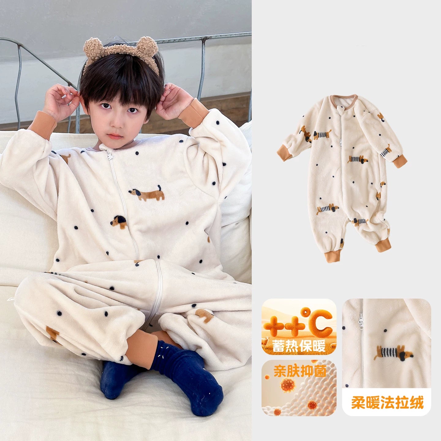 Payız və qış üçün Britaniya uşaq pijamaları, oğlan və qızlar üçün qalın flanel kombinezon, körpələrin təpikləməsinin qarşısını almaq üçün yun astarlı isti yorğan.