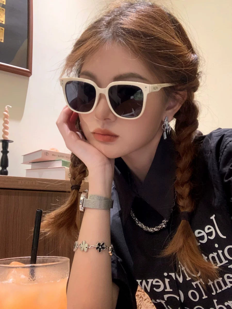 CDLM Chen Da Liu Mang pəri yubka CP! Böyük üzlər, arıqlamaq və UV-dən qorunmaq üçün sadə və çox yönlü şirin kartof üslublu gün eynəkləri