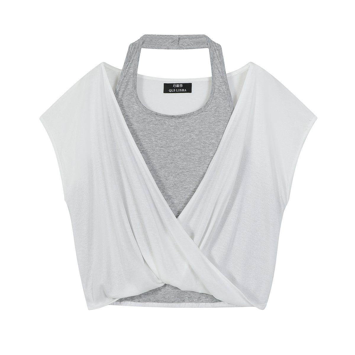 Cholisa Koreya üslubunda unikal və incə kiçik top dizaynı, niş və çoxfunksiyalı, qadınlar üçün süni iki hissəli halter yaxalıqlı qolsuz futbolka, yay