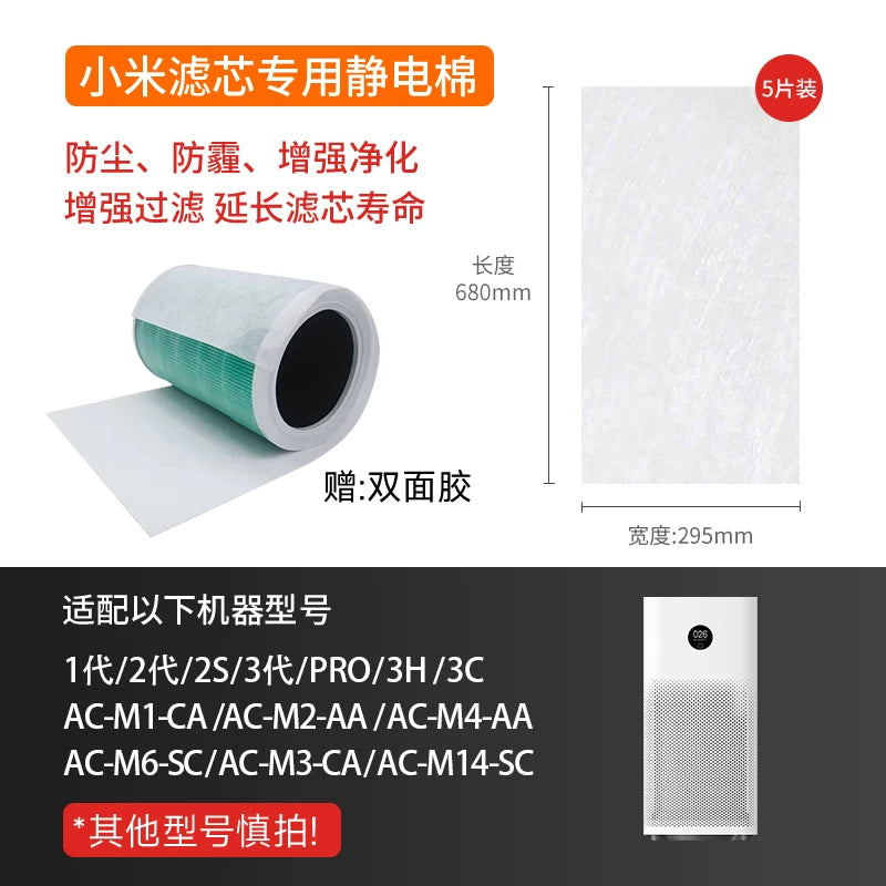 Xiaomi Mijia hava təmizləyici filtr elementi toz keçirməyən elektrostatik pambıq filtr əsas effektli pambıq 123 nəsil 2S/Pro/F1 üçün uyğundur