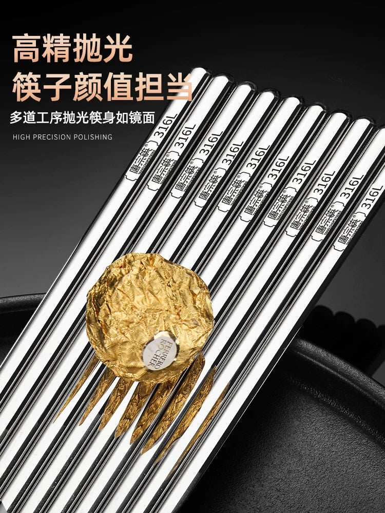 Tang Zong Chopsticks paslanmayan polad çubuqlar 316 qida dərəcəli məişət yüksək səviyyəli antibakterial, küf və sürüşməyə qarşı sürətli yemək çubuqları yeni orijinal