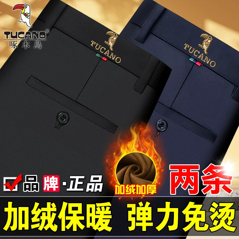 Woodpecker 2025 Yeni Kişi Gündəlik Şalvarı, Qış Yun Astarlı Qalın Şalvar, Düz Ayaqlı Boş Uzun Şalvar, Orta Yaşlılar üçün Don Şalvarı