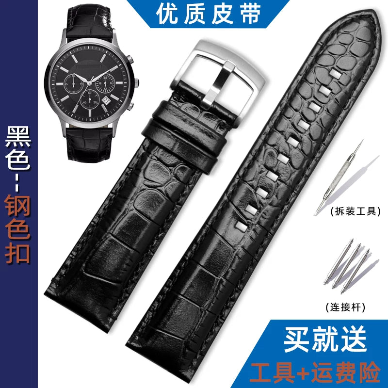 Replacement Armani AR2432 AR2433 AR2447 premium watch straps, men and women pin buckle 22mm calfskin leather watch bands