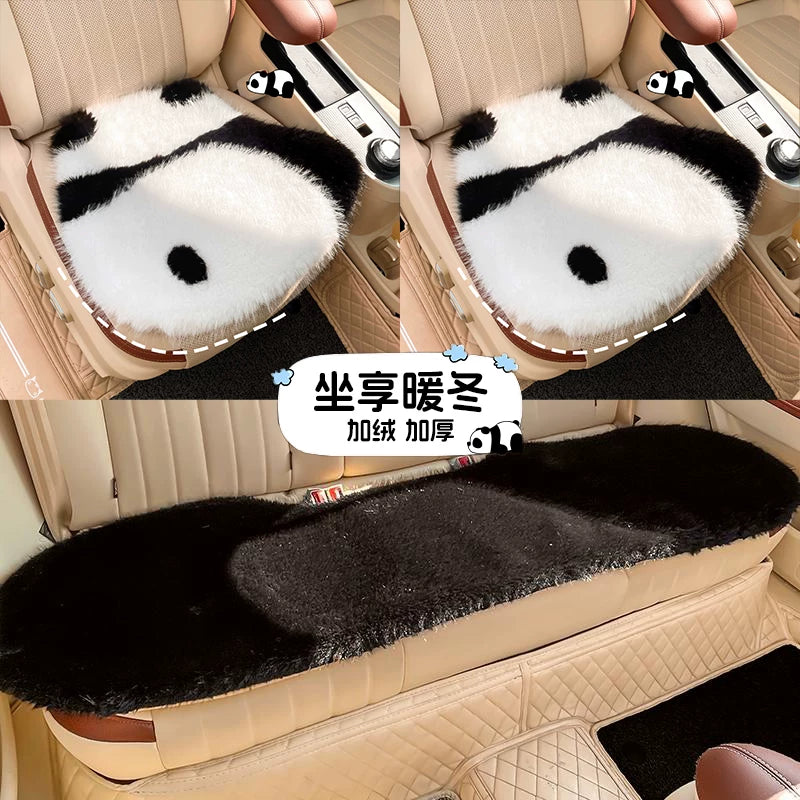 Cute panda themed car seat covers for winter, one-piece, thickened and warm for the back seats.