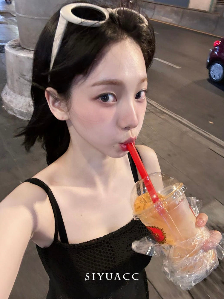 Yoo Jimin'in eyni günəş eynəyi Koreya stili y2k yay səyahət fotoşəkili günəşdən qoruyucu günəş eynəyi qız eynəkləri saç aksesuarları