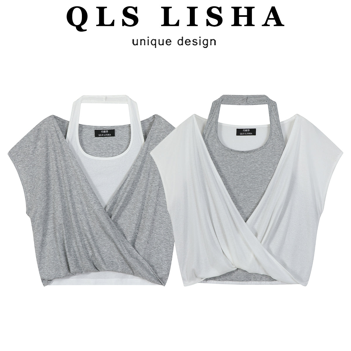 Cholisa Koreya üslubunda unikal və incə kiçik top dizaynı, niş və çoxfunksiyalı, qadınlar üçün süni iki hissəli halter yaxalıqlı qolsuz futbolka, yay