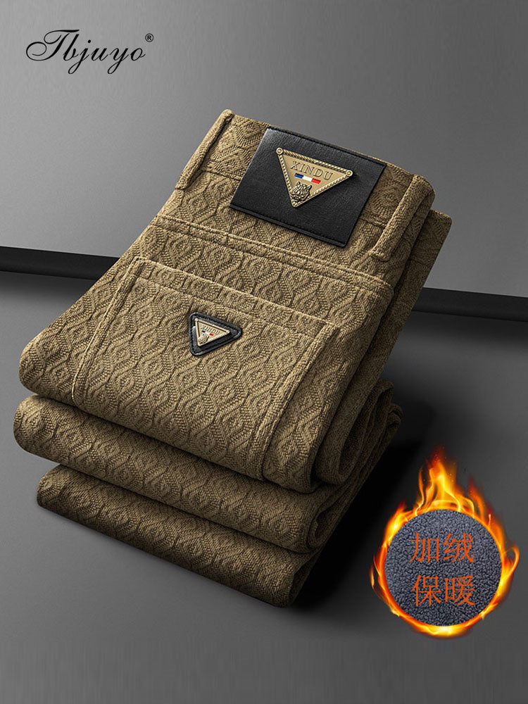 Kişilər üçün yüksək keyfiyyətli gündəlik şalvar, yeni qış modeli, 2025, yun astarlı və qalınlaşdırılmış, orta yaşlı kişilər üçün isti, klassik stil.