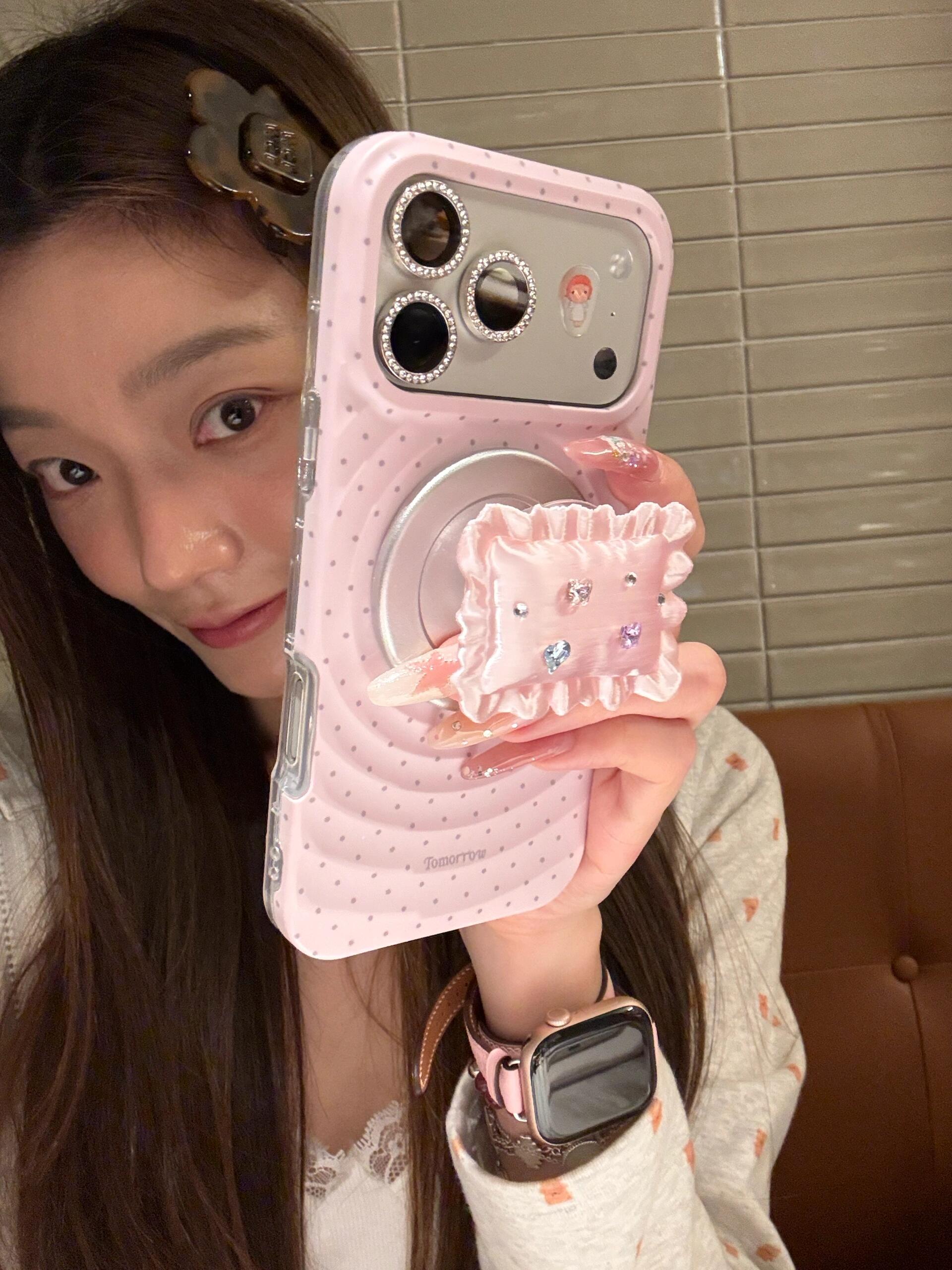 Koreya ins polka nöqtəli qiymətli daş yastıq maqnit tutacağı iPhone17pro Apple 16 mobil telefon qutusu 17promax hər şey daxil iPhone17 yıxılmağa qarşı qoruyucu örtük 16promax şəxsiyyət 15