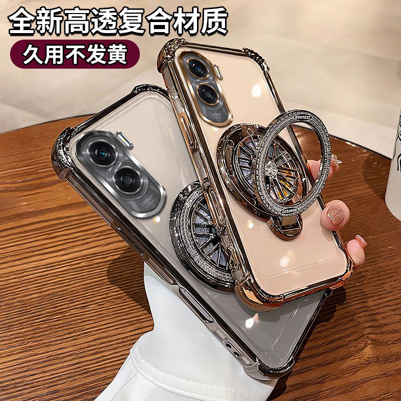 Honor 90 Lite phone case with lens protector, Honor 90 Lite protective case, airbag anti-drop CRT-NX1 silicone soft case, outdoor version, full-coverage transparent case for men and women, compatible with kickstand.