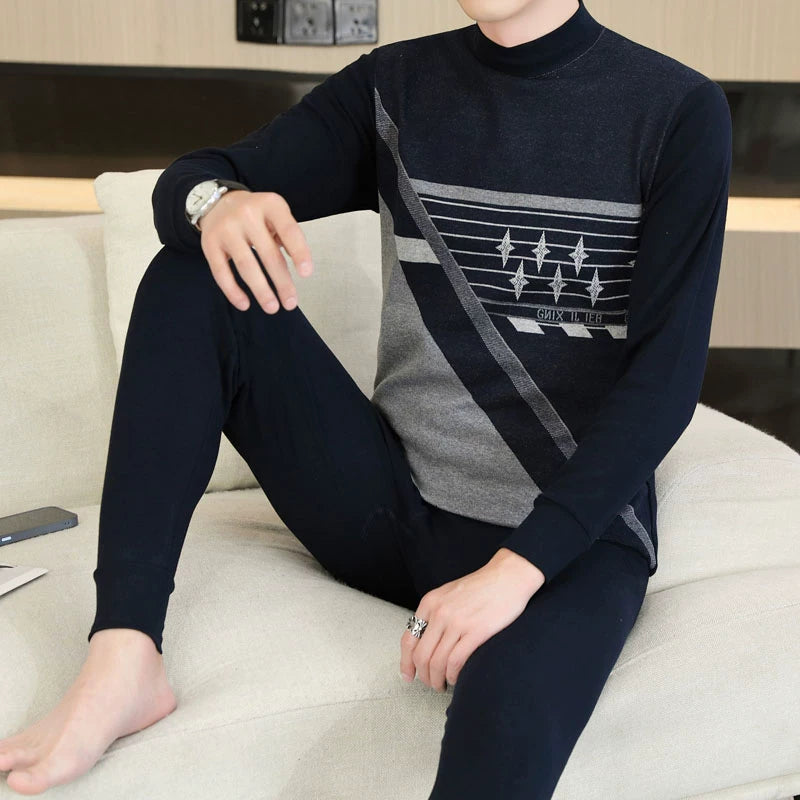 Kişilər üçün 100% Pambıqdan Payız və Qış üçün Termal Alt Geyim Dəsti, Sincan Təmiz Pambıqdan Əsaslı Köynək, Dəyirmi Yaxalıq, Jakarlı Termal Alt Geyim, Dəbli Kişi Geyimləri