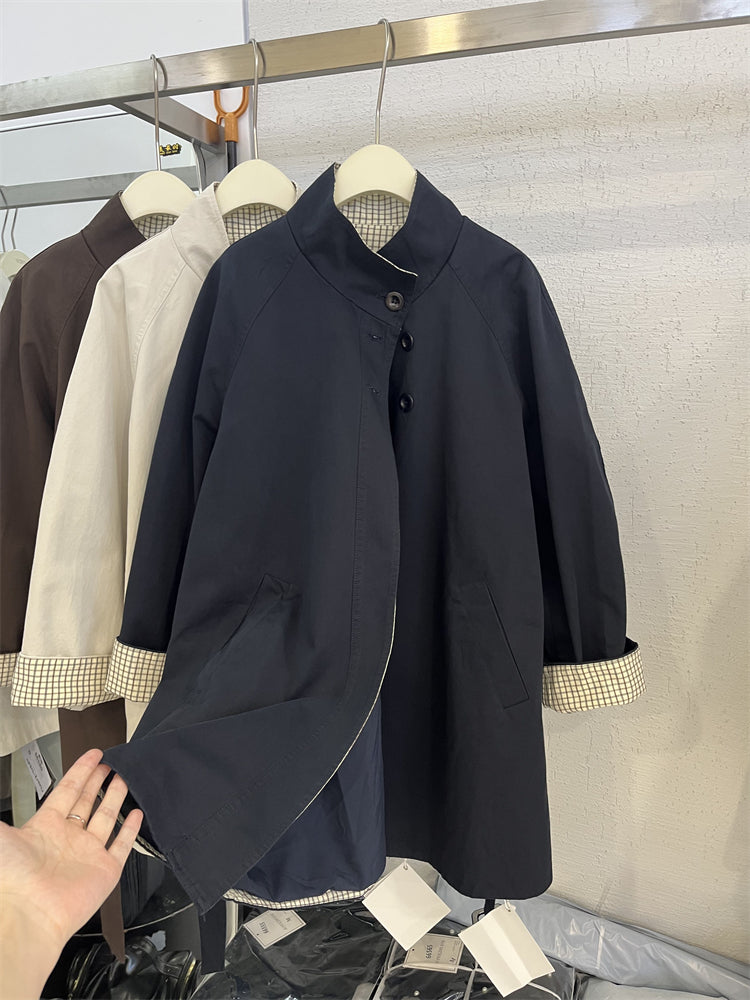 Koreya Dongdaemun üslubunda qadınlar üçün orta uzunluqlu trençkot, 2025 payız yeni dəbi, kiçik ölçülü, dizayner gündəlik gödəkçə.