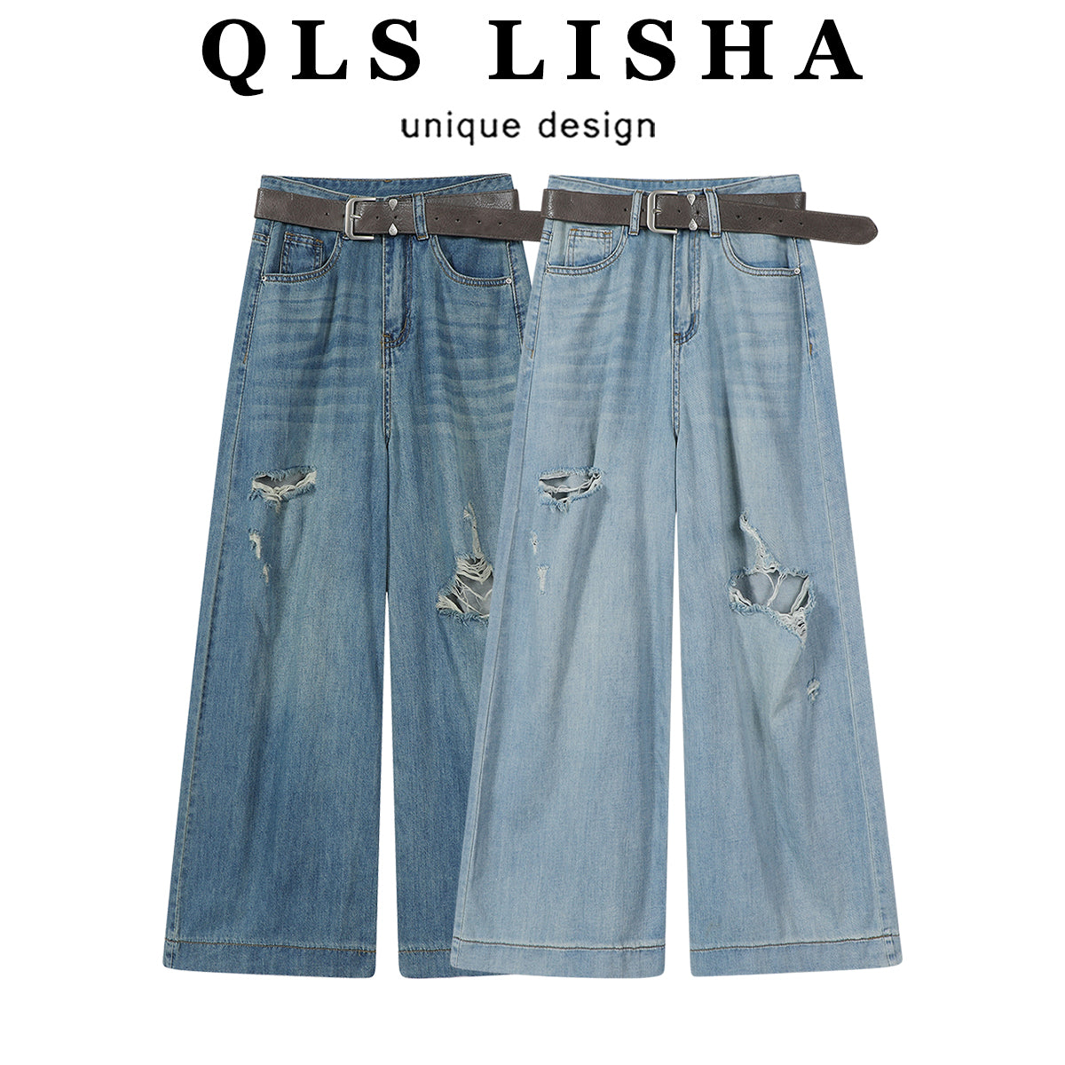 Cholisa Qadınlar üçün Yüksək Belli Arıqladıcı Cırıq Geniş Ayaqlı Cins Şalvar, 2025 Yeni Dəbli Yay Rahat Fit