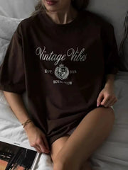 Yeni Avropa və Amerika üslubunda dəbli naxışlı dairəvi yaxalı qısaqol köynək