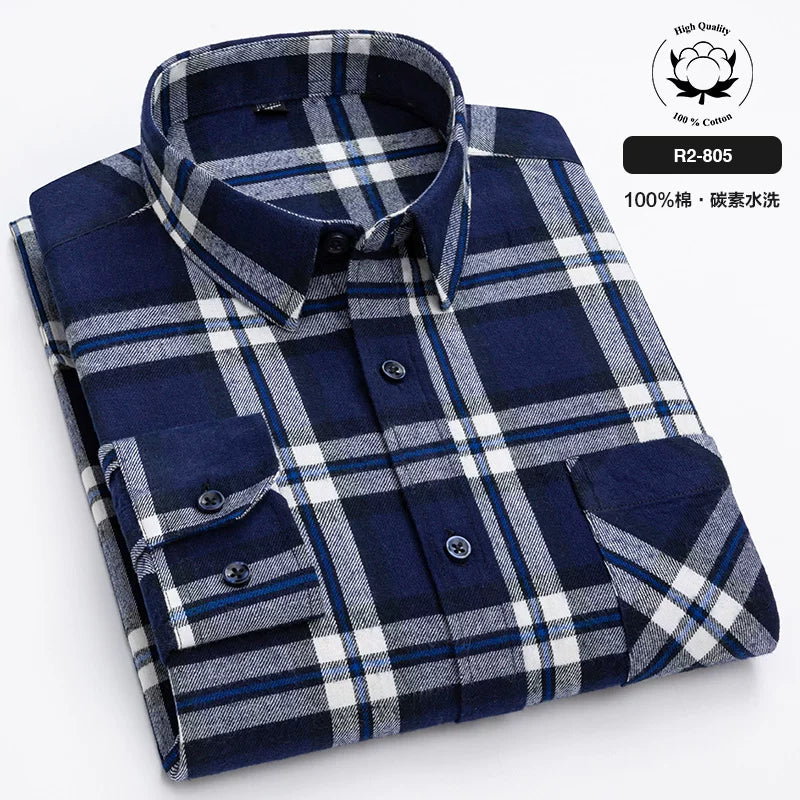 Paul 100% Pambıq Kişilər üçün Fırçalanmış Uzunqol Köynək, Gənc və Orta Yaşlı Kişilər üçün Gündəlik Pambıq Dama-dama Köynək, Böyük Ölçülü Kişi Geyimləri