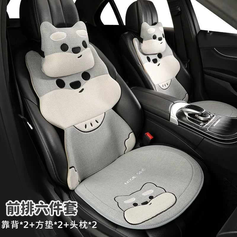 All-season cotton and linen car seat cushions, cute cartoon seat covers for girls, breathable, semi-enclosed, universal decorative cushions for fall and winter.