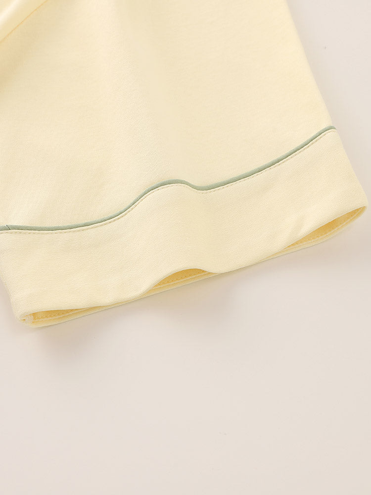 Qadınlar üçün yay üçün "Sweet Zhi Milk Green" düz rəngli sərin pambıq pijama yeni qısaqol ev geyimi dəsti