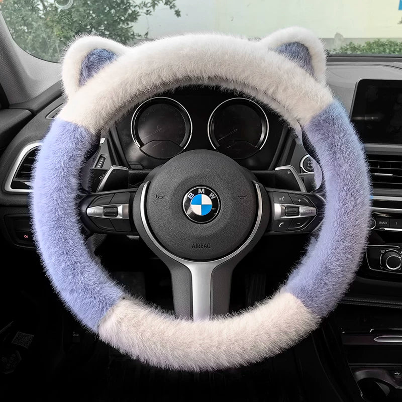 Luxury ear steering wheel cover, winter warmth and cold protection, popular online goddess car steering wheel cover, universal type.