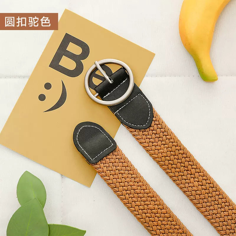 Kətan kəmər, qadın üçün deşiksiz toxunmuş elastik kəmər, Koreya üslubunda, dekorativ, uniseks nazik kəmər, tələbə gündəlik parça kəmər