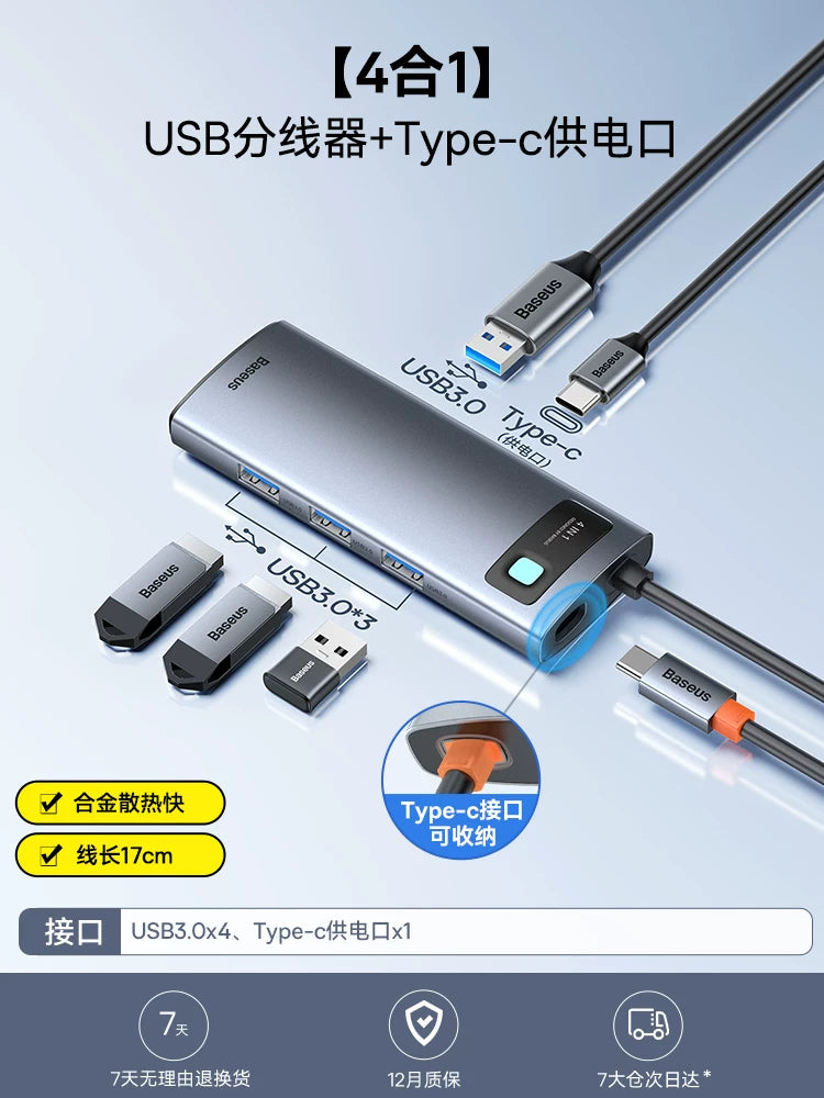 Baseus dok stansiyası Type-C-dən HDMI proyeksiyasına USB splitter adapter mərkəzi Kompüterlər, iPad-lər, noutbuklar, planşetlər və mobil telefonlar üçün Thunderbolt 4 çoxportlu Ethernet çeviricisi