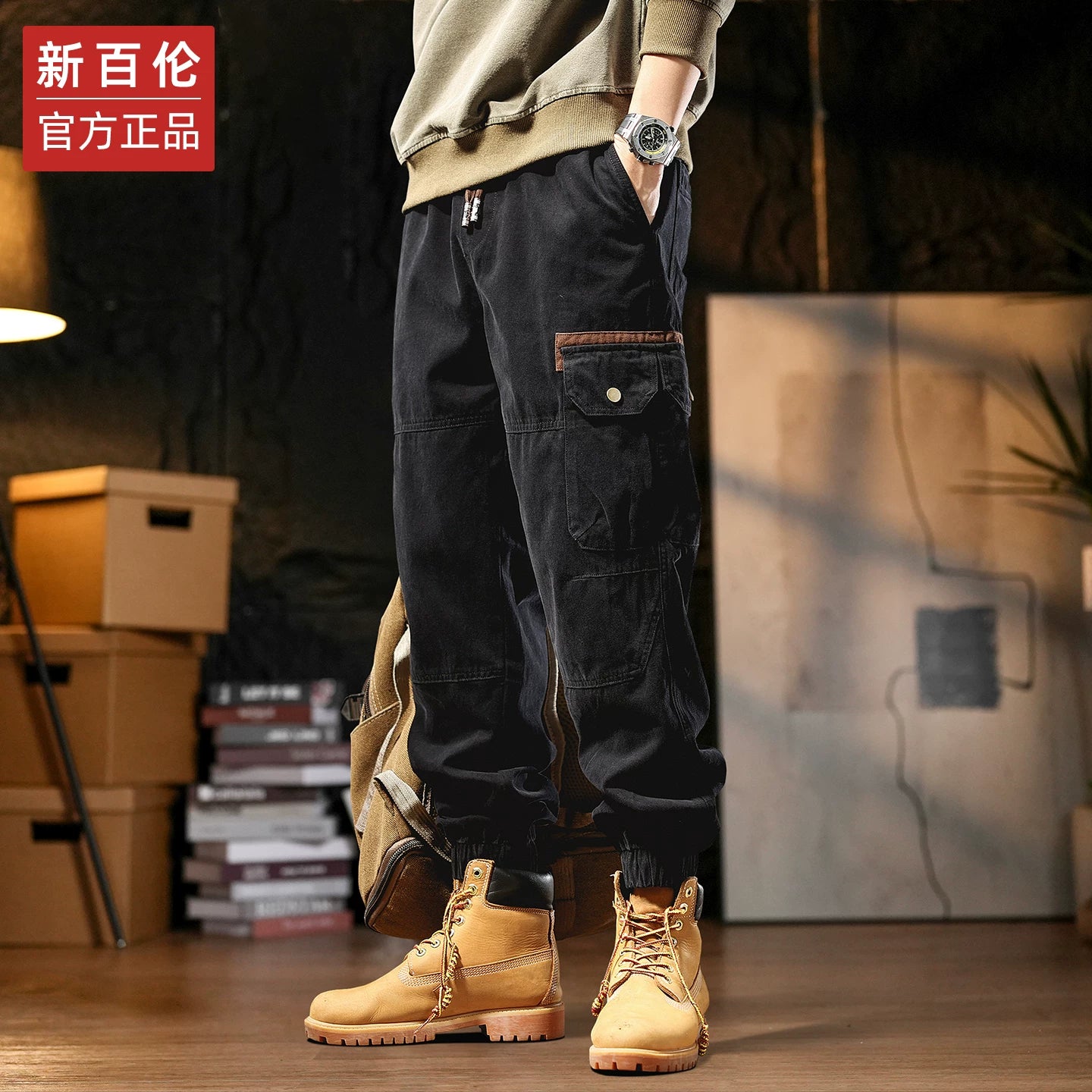 New Balance American Retro Heavyweight Pure Cotton Cargo Pants for Men Autumn Trend, Loose Fit, Stretchy Knee Harem Casual Long Pants