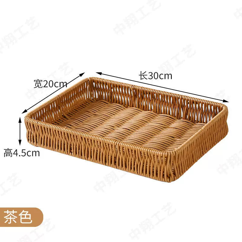 Plastik rattan əllə toxunmuş çörək səbəti supermarket meyvə, tərəvəz, konfet və qurudulmuş meyvə boşqab ekranı meyvə səbəti sendviç saxlama səbəti