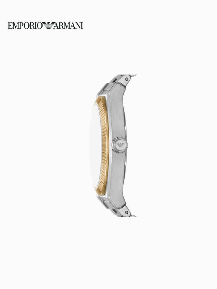 [Yeni il hədiyyəsi] EMPORIO ARMANI Kişilər üçün Kvars Saatı, Paslanmayan Polad Qayış və Dəri Qayışla - Rəsmi